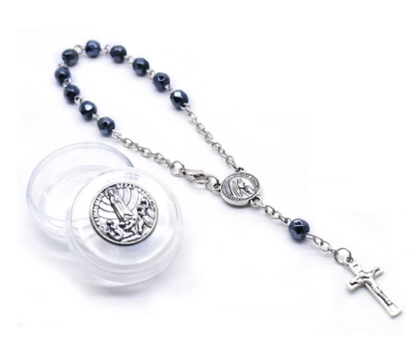 Black Glass Beaded Rosary Prayer Bracelet with Crucifix