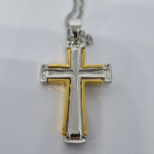 Gold Coloured Necklace with Gold and Silver Coloured Crucifix and Clear Rhinestones - Image 4