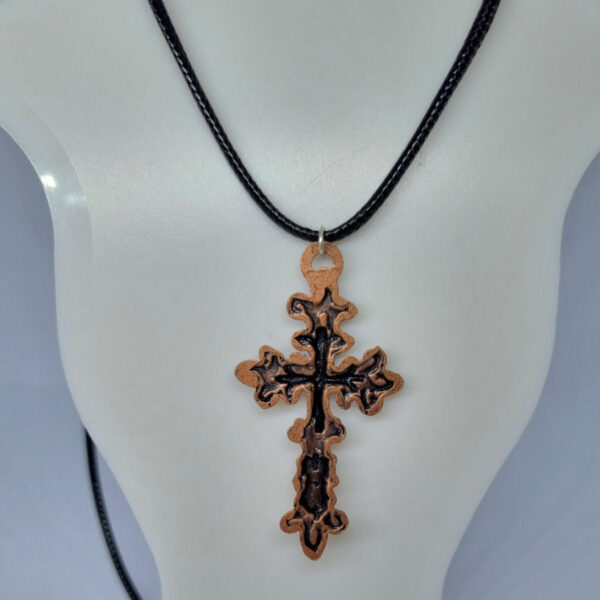 Bronze Coloured Metal Cross on a Black Cord Adjustable Necklace - Image 2